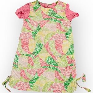 Lilly Pulitzer Shift Dress Girls 5 Pink Green Juice Stand Floral‎ Print Tie